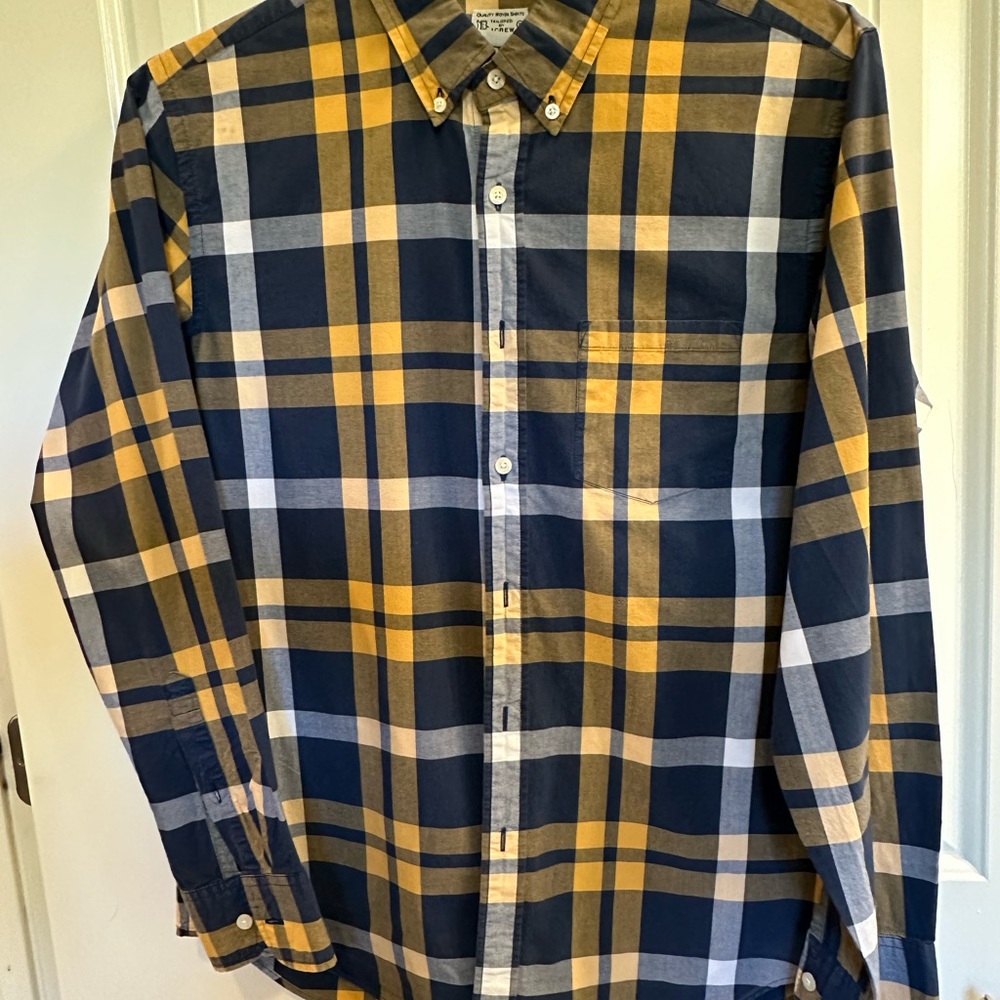J. Crew Men's Navy and Yellow Plaid Shirt